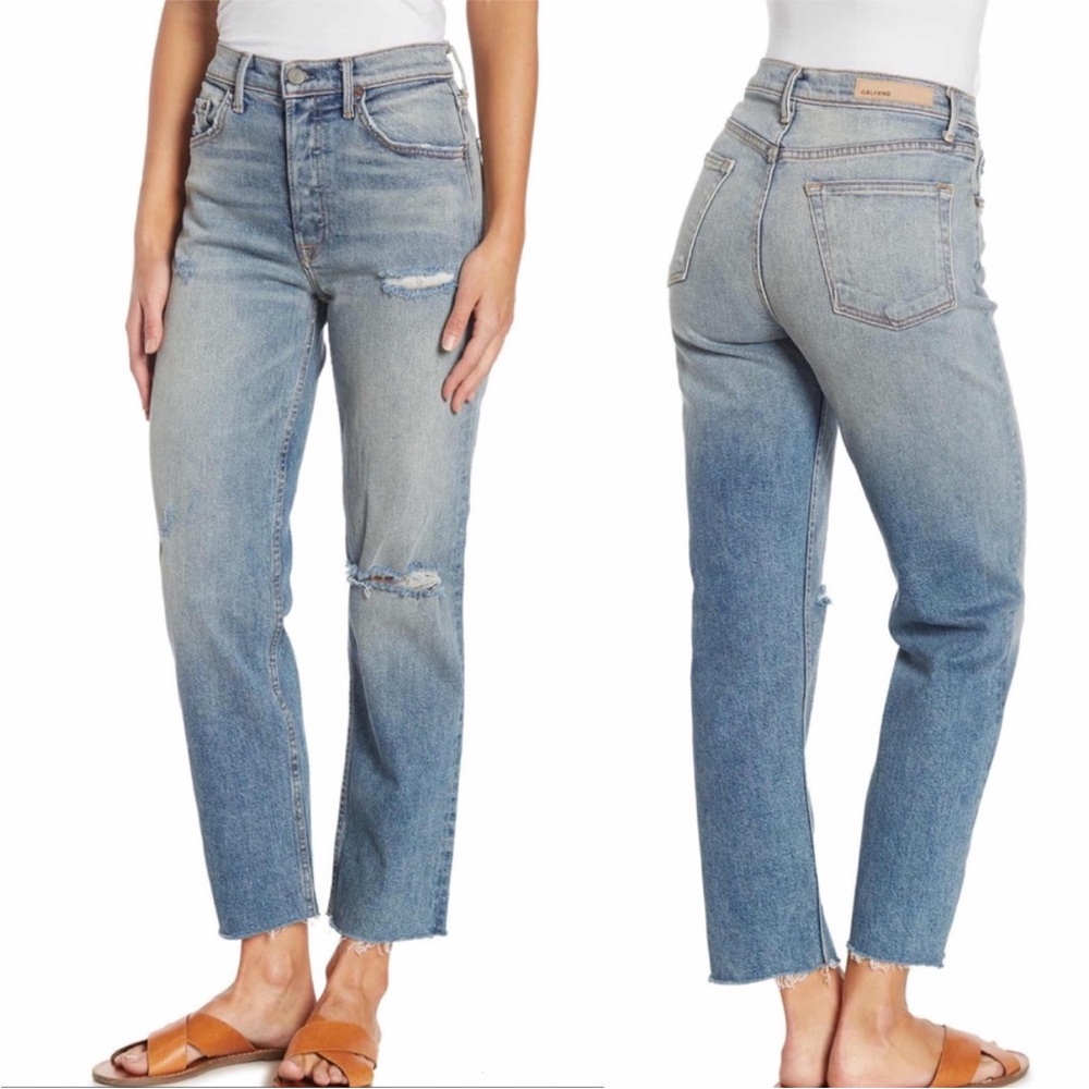 GRLFRND Helena Raw Hem‎ Distressed Jeans Austin wash sz 24